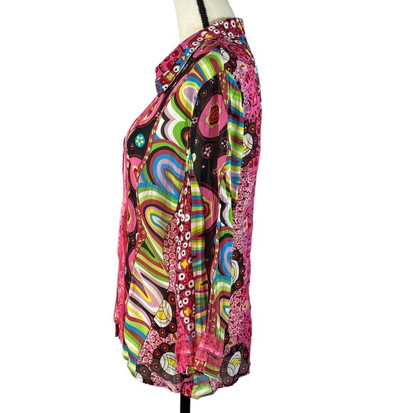 Violet & Claire X-Large Top Snap Front 3/4 Sleeve Boho Lace Geometric Pink Multi - Picture 8 of 9